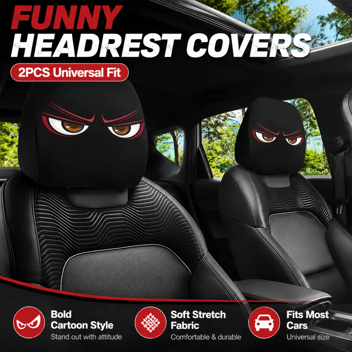 Angry Eye headrest covers with cartoon side-eye